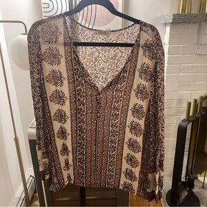 Lucky Brand Boho Long Sleeve Tie Hem Blouse